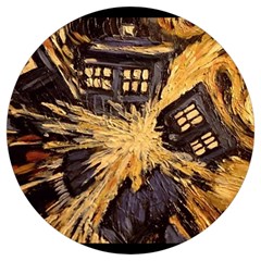 Brown And Black Abstract Painting Doctor Who Tardis Vincent Van Gogh Round Trivet by danenraven