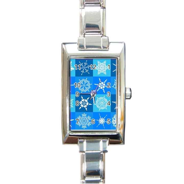 Xmas Christmas Pattern Snow Background Blue Decoration Rectangle Italian Charm Watch