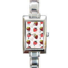 Strawberry Fruit Pattern Background Rectangle Italian Charm Watch by Wegoenart