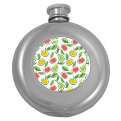 Fruit Fruits Food Illustration Background Pattern Round Hip Flask (5 Oz) by Ravend