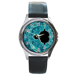 Mandelbrot Apple Fractal Abstract Round Metal Watch by Wegoenart