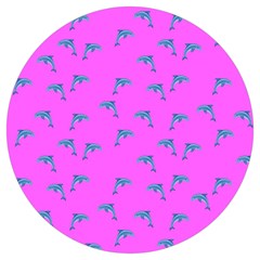 Pink And Blue, Cute Dolphins Pattern, Animals Theme Round Trivet by Casemiro