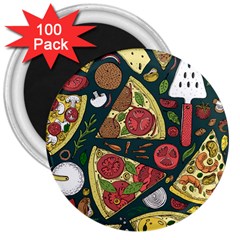 Vector Seamless Pizza Slice Pattern Hand Drawn Pizza Illustration Great Pizzeria Menu Background 3  Magnets (100 Pack) by Ravend