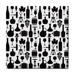 Wine Pattern Black White Tile Coaster by Jancukart