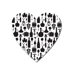 Wine Pattern Black White Heart Magnet by Jancukart