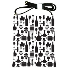 Wine Pattern Black White Shoulder Sling Bag by Jancukart