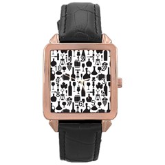 Wine Pattern Black White Rose Gold Leather Watch  by Jancukart