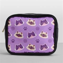 Cute-colorful-cat-kitten-with-paw-yarn-ball-seamless-pattern Mini Toiletries Bag (one Side) by Jancukart