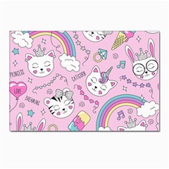 Beautiful Cute Animals Pattern Pink Beautiful Cute Animals Pattern Pink Rainbow Postcards 5  X 7  (pkg Of 10) by Jancukart