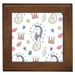 Seamless-pattern-cute-unicorn-cartoon-hand-drawn Framed Tile by Jancukart