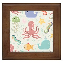 Underwater-seamless-pattern-light-background-funny Framed Tile by Jancukart