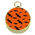 Halloween Card With Bats Flying Pattern Gold Compasses Front