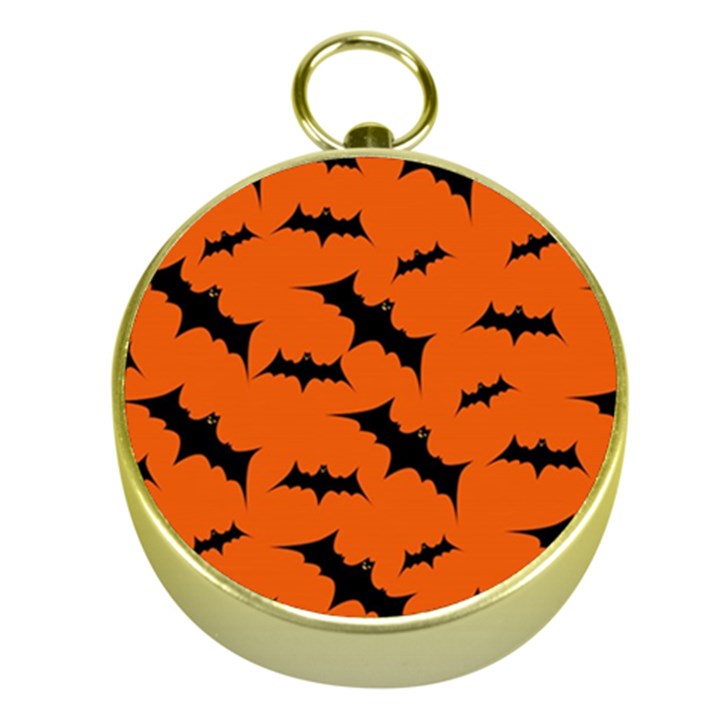 Halloween Card With Bats Flying Pattern Gold Compasses