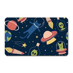 Seamless Pattern With Funny Alien Cat Galaxy Magnet (rectangular) by Wegoenart