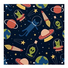 Seamless Pattern With Funny Alien Cat Galaxy Banner And Sign 4  X 4  by Wegoenart