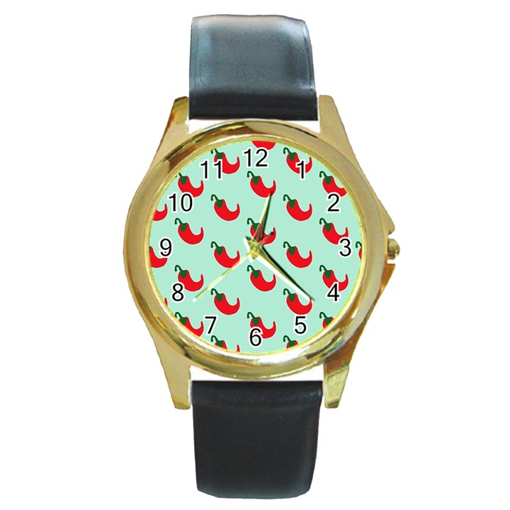 Small Mini Peppers Blue Round Gold Metal Watch