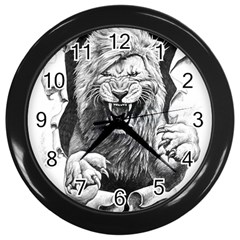 Drawing Angry Male Lion Roar Animal Wall Clock (black) by danenraven