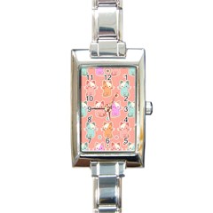 Cute Kawaii Kittens Seamless Pattern Rectangle Italian Charm Watch by Wegoenart