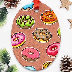 Doughnut Doodle Colorful Seamless Pattern Oval Ornament (two Sides) by Wegoenart