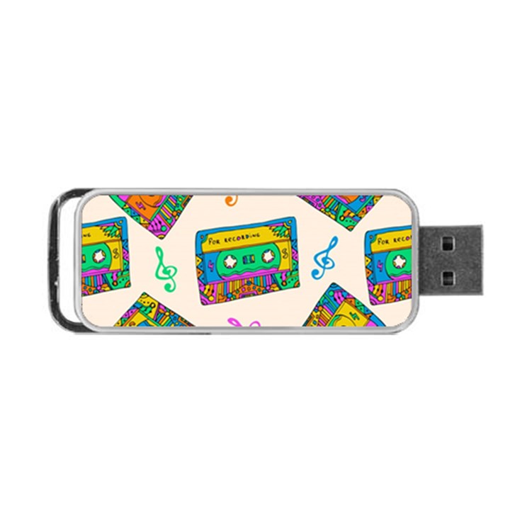 Seamless Pattern With Colorfu Cassettes Hippie Style Doodle Musical Texture Wrapping Fabric Vector Portable USB Flash (One Side)