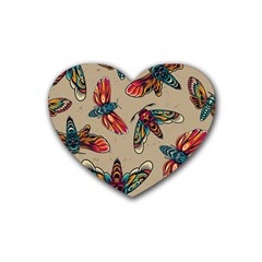 Tattoos Colorful Seamless Pattern Rubber Coaster (heart) by Wegoenart