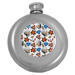 Full Color Flash Tattoo Patterns Round Hip Flask (5 Oz) by Wegoenart