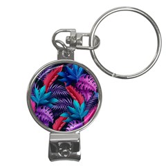 Background With Violet Blue Tropical Leaves Nail Clippers Key Chain by Wegoenart