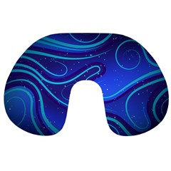 Wavy Abstract Blue Travel Neck Pillow by Ravend