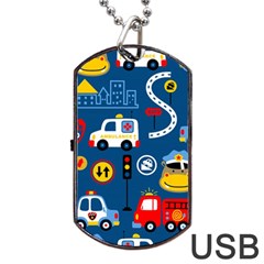 Car Cars Seamless Pattern Vector Rescue Team Cartoon Dog Tag Usb Flash (two Sides) by Wegoenart