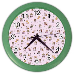 Puppies Dog Pattern Drawing Color Wall Clock by Wegoenart