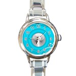 Blue Washing Machine, Electronics Round Italian Charm Watch Front