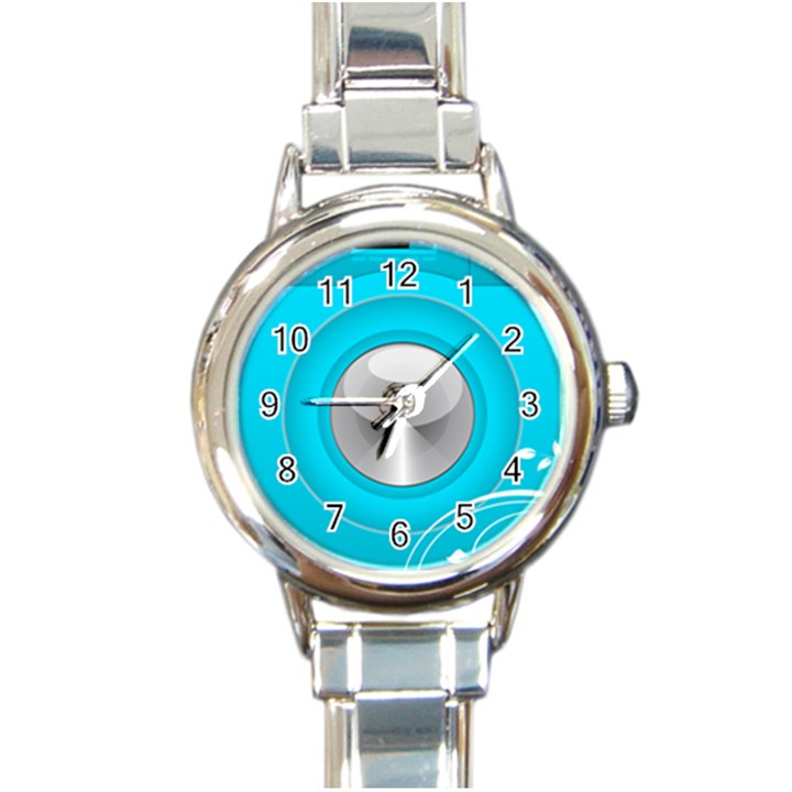 Blue Washing Machine, Electronics Round Italian Charm Watch