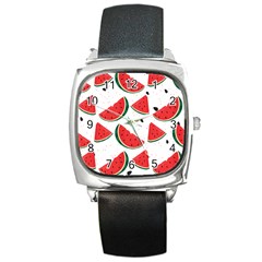 Watermelon Seamless Pattern Square Metal Watch by Jancukart