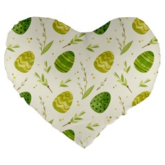 Easter Green Eggs  Large 19  Premium Flano Heart Shape Cushions by ConteMonfrey