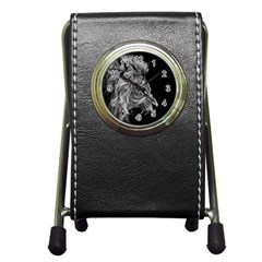 Roar Angry Male Lion Black Pen Holder Desk Clock by danenraven