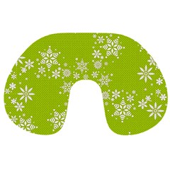 White Snowflakes Green Travel Neck Pillow by TetiBright