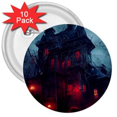 Haunted House Halloween Cemetery Moonlight 3  Buttons (10 Pack)  by Pakemis