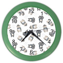 Cute Seamless Pattern With Koala Panda Bear Color Wall Clock by Pakemis