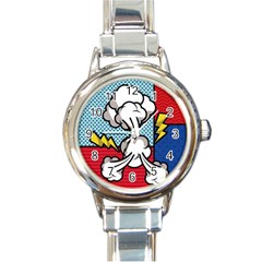 Rays Smoke Pop Art Style Vector Illustration Round Italian Charm Watch by Pakemis