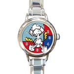 Rays Smoke Pop Art Style Vector Illustration Round Italian Charm Watch Front