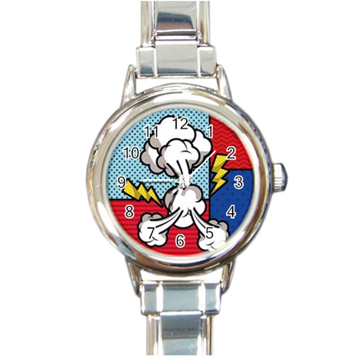 Rays Smoke Pop Art Style Vector Illustration Round Italian Charm Watch