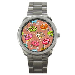 Doughnut Doodle Colorful Seamless Pattern Sport Metal Watch by Pakemis