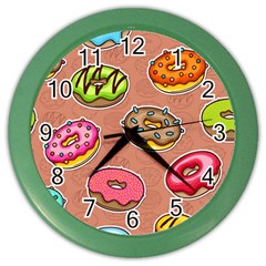 Doughnut Doodle Colorful Seamless Pattern Color Wall Clock by Pakemis