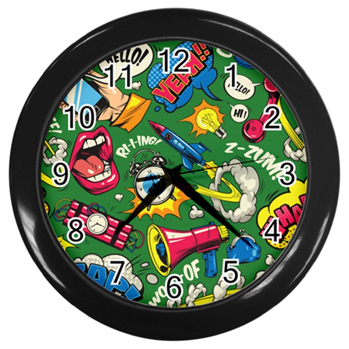 Pop Art Colorful Seamless Pattern Wall Clock (Black)