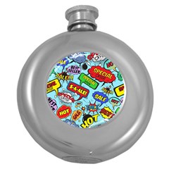 Comic Bubbles Seamless Pattern Round Hip Flask (5 Oz) by Pakemis