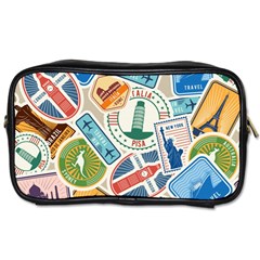 Travel Pattern Immigration Stamps Stickers With Historical Cultural Objects Travelling Visa Immigran Toiletries Bag (one Side) by Pakemis