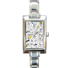 Set Cute Colorful Doodle Hand Drawing Rectangle Italian Charm Watch by Pakemis