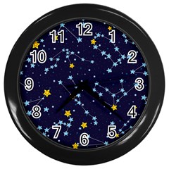 Seamless Pattern With Cartoon Zodiac Constellations Starry Sky Wall Clock (black) by Pakemis