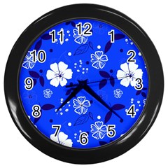 Blooming-seamless-pattern-blue-colors Wall Clock (black) by Pakemis