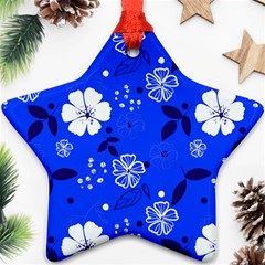 Blooming-seamless-pattern-blue-colors Star Ornament (two Sides) by Pakemis